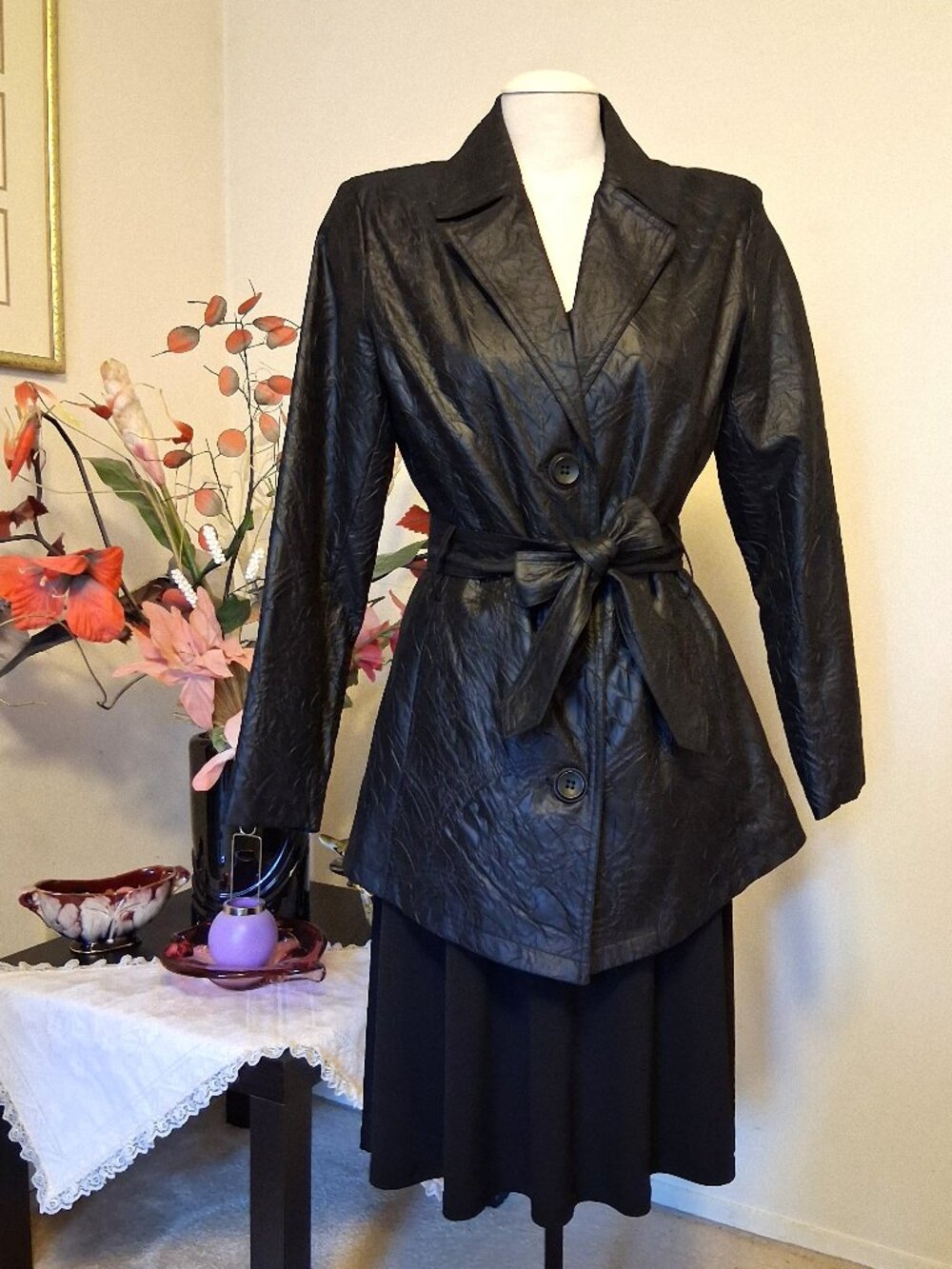 Robert Kitchen Tailored Lined Trench Coat Belted Blazer Jacket Outerwear Women M